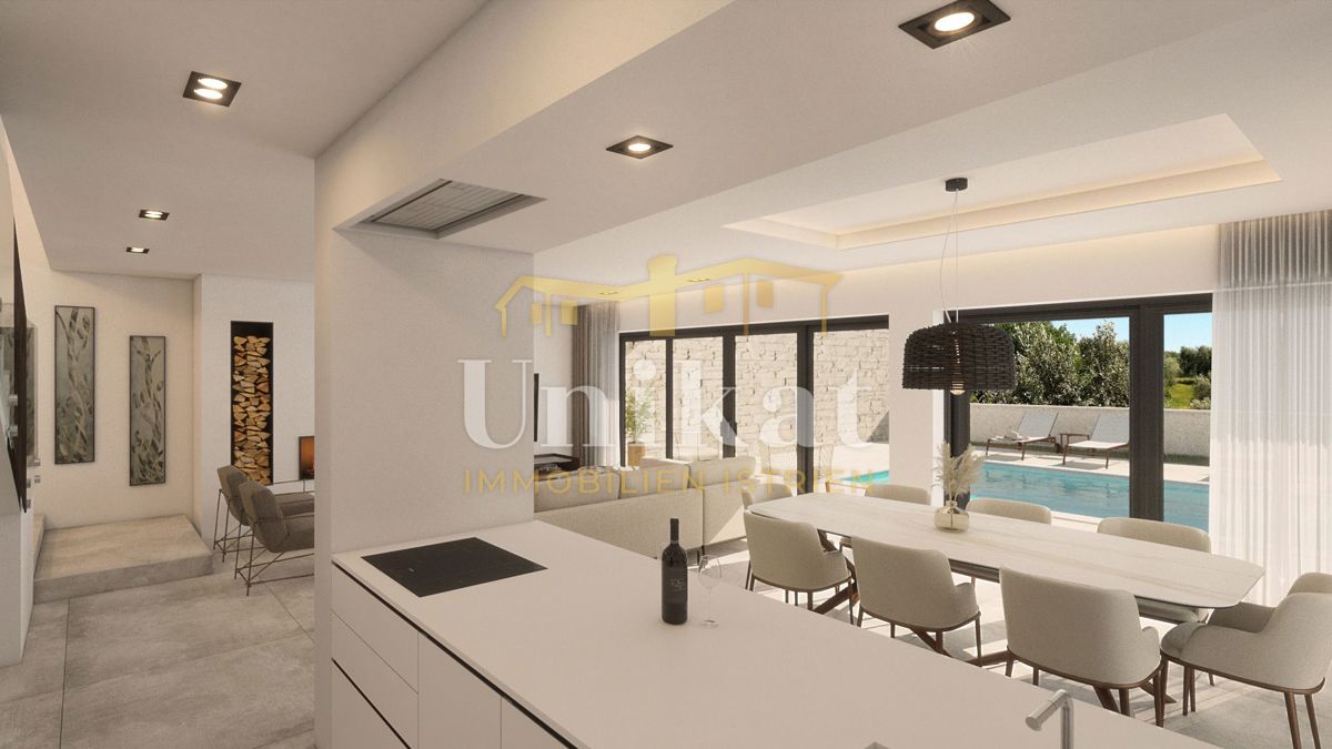 Novogradnja - dvojna hiša s bazenom 7 km od morja